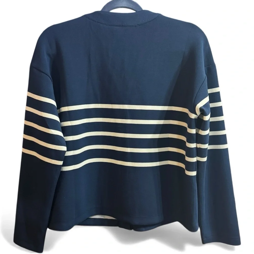 NEW SPANX AirEssentials Navy Blue White Striped Cardigan Athleisure Holiday Gift - Picture 2 of 9